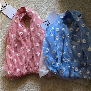 Zara pink & blue embroidered Tulle bucket bags